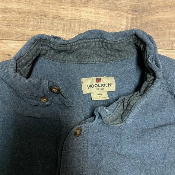 Woolrich Flannel Shirt Mens L Blue Heavyweight Cotton Long Sleeve Vintage - Picture 3 of 4